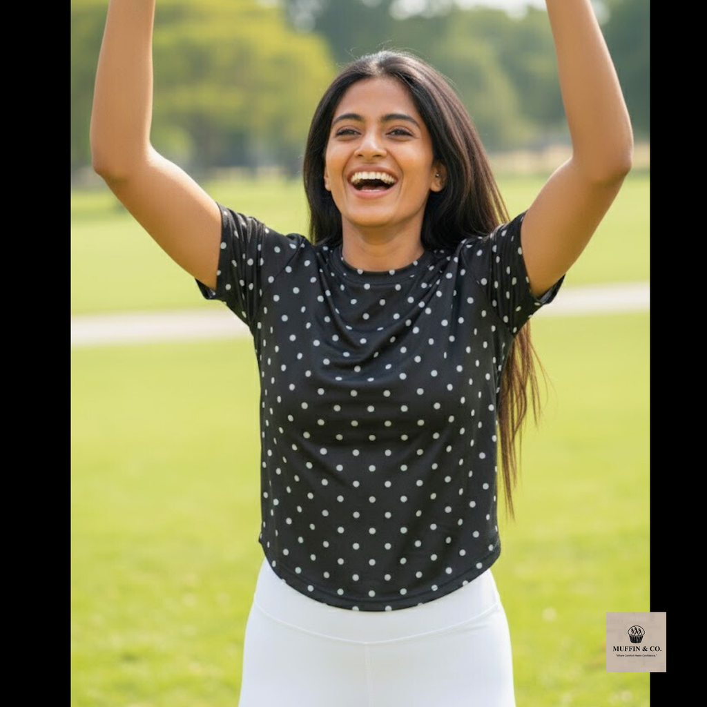 Black Shirt with White Dots | Polka Dot Shirt for Women & Men – Muffin & Co.